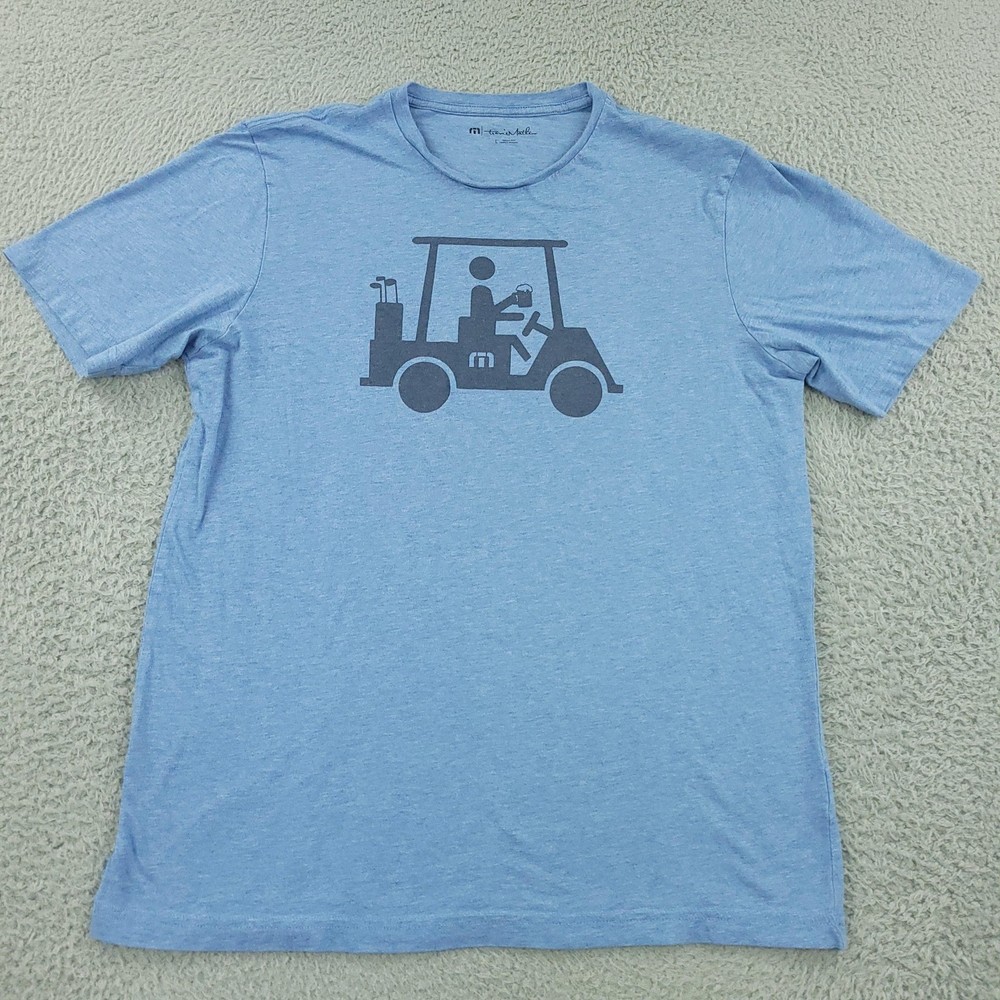Travis Mathew Shirt Mens Large Blue Golf Cart Beer Graphic Tee Casual Soft