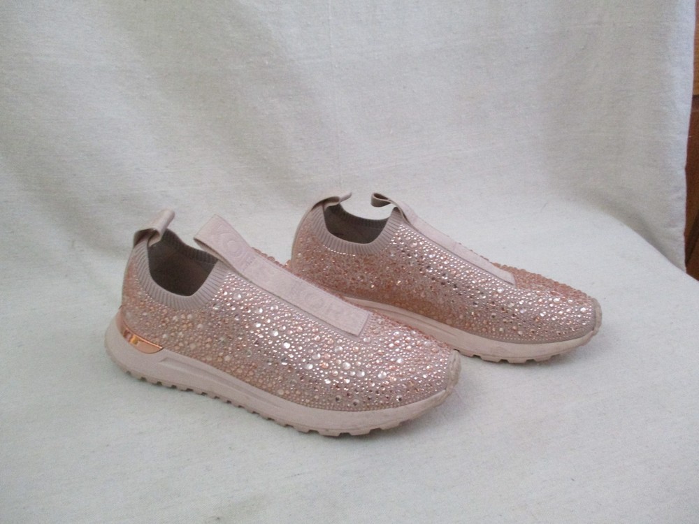 Michael Kors Womens Pink Bodie Embellished Stretch Knit Slip On Sneakers 7.5