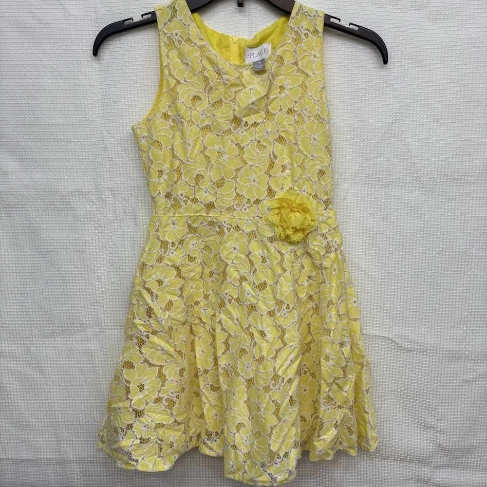 The Children's Place Yellow Floral Lace Sleeveless Dress Girls Size 10 Easter