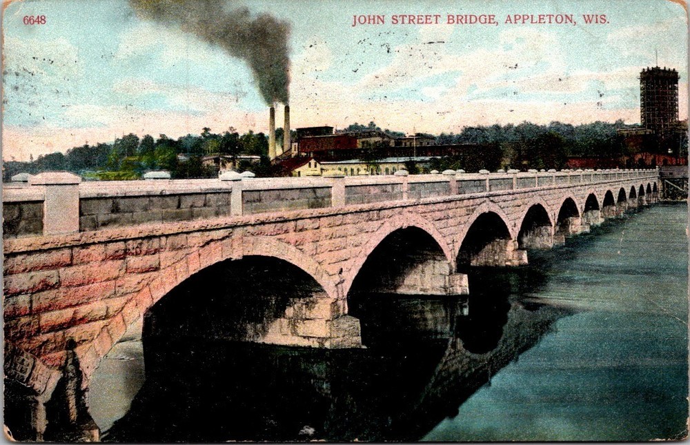 John Street Stone Arch Bridge, Outagamie County Appleton Wisconsin Postcard