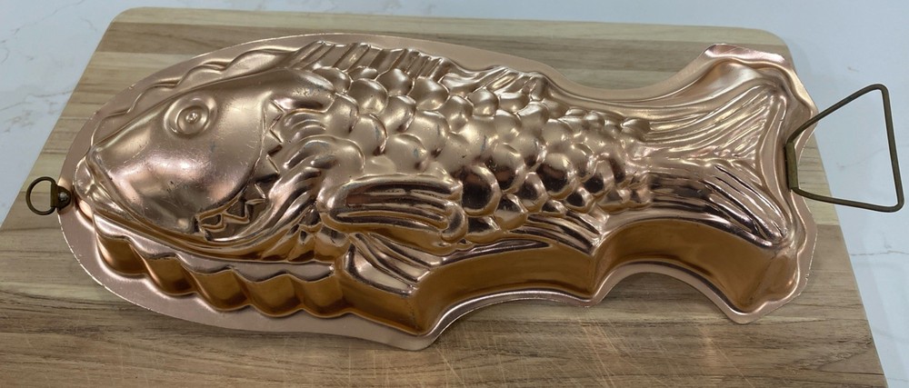 Vintage Copper Fish Mold Wall Hanging Baking Pan 14” Kitchen Decor Farmhouse