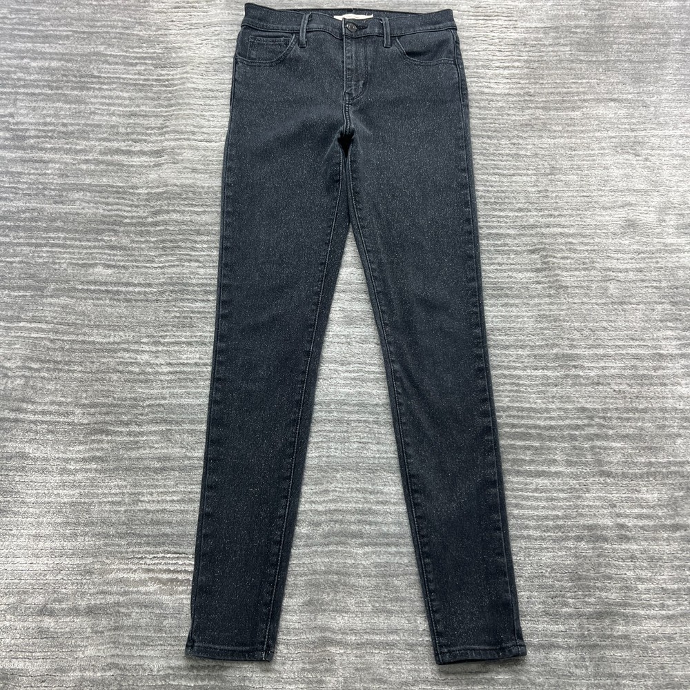 Levis 720 Jeans Size 26 Womens High Rise Super Skinny Sparkle Black Denim