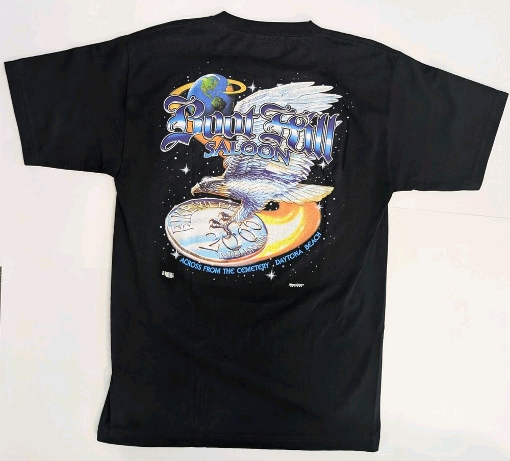Vintage Y2K Bike Week Graphic Pocket T-Shirt Boot Hill Saloon 2000 Sz L USA Made