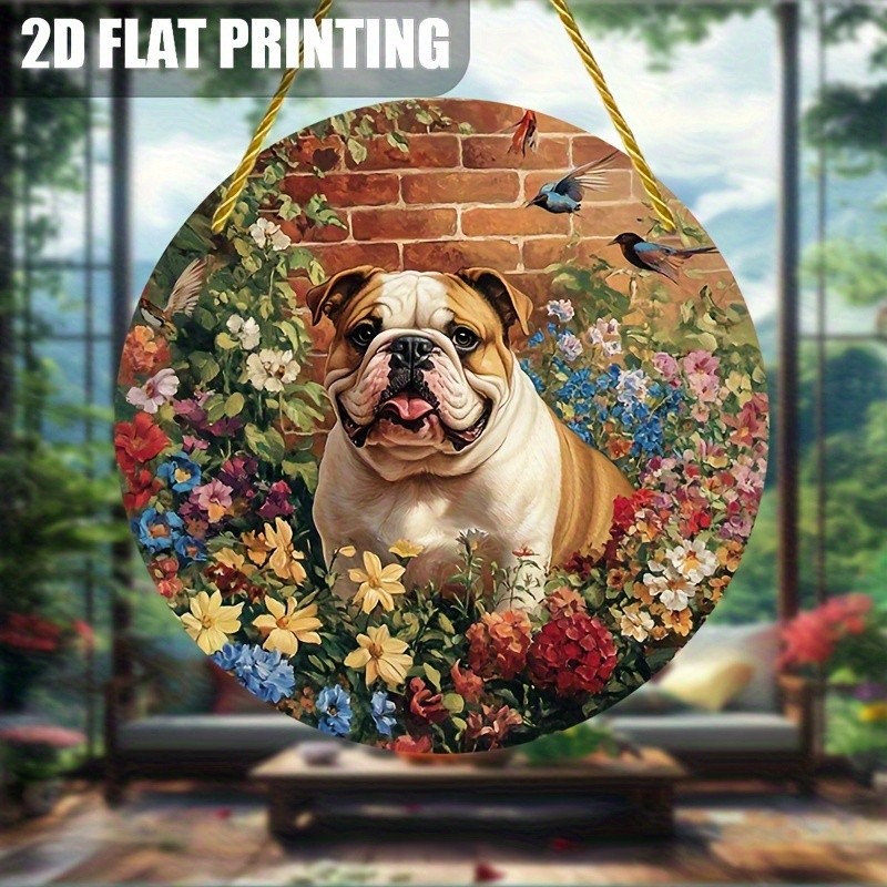 French Bulldog Oil Painting Round Aluminum Sign for Home Cafe