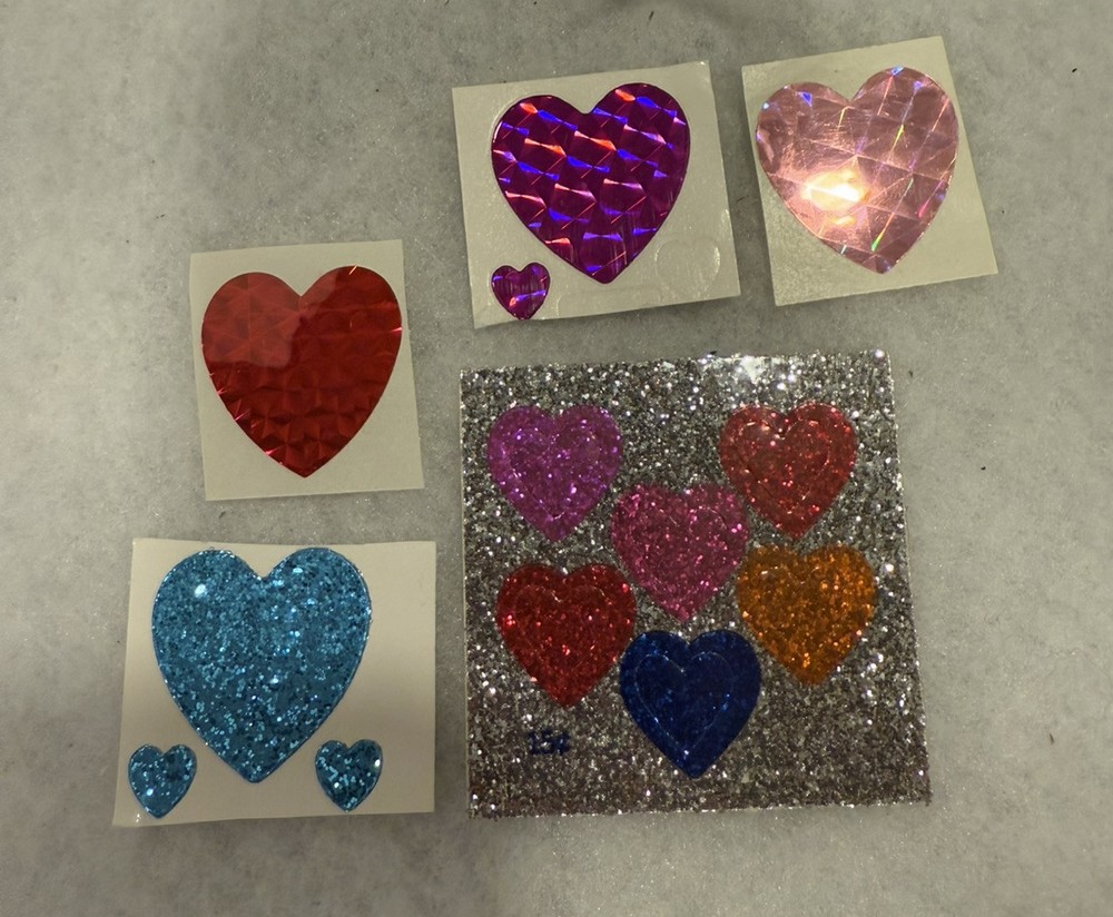 Vintage 1980s Small Prism Heart Lot Sticker Mod, Rare Set!