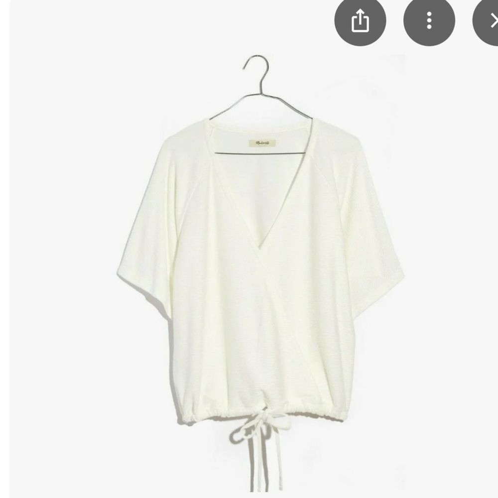 Madewell Cream Ribbed Wrap Blouse with Drawstring NWT Drapey Ottoman