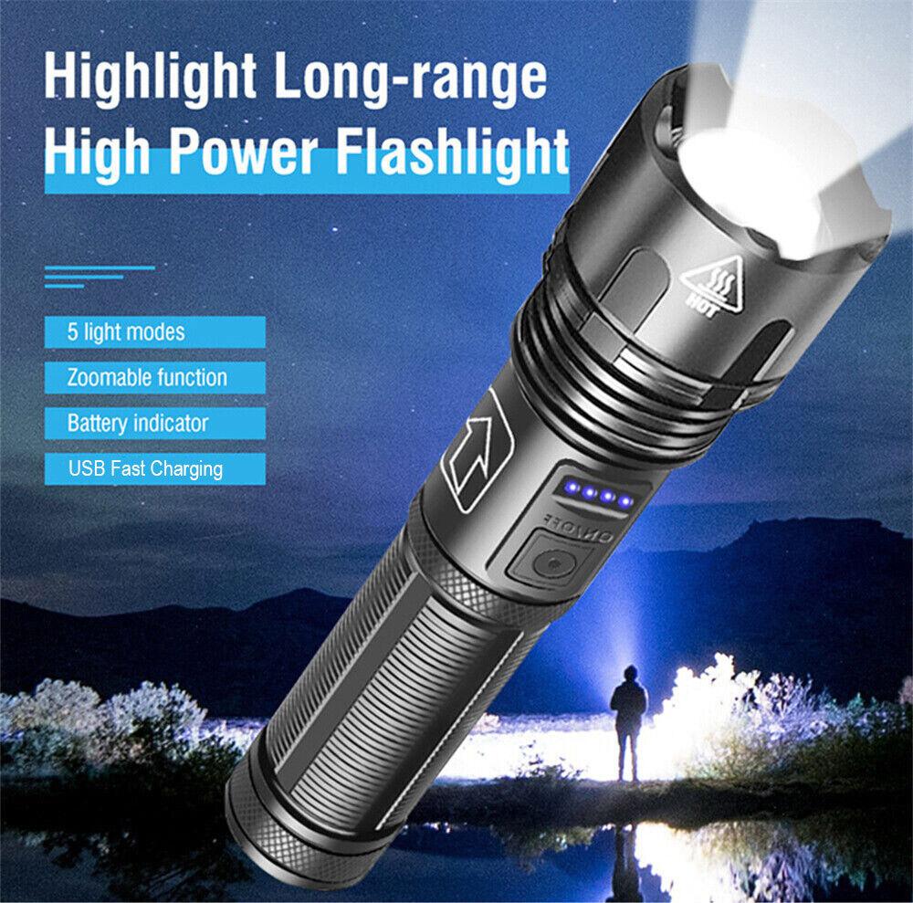 12000000 Lumens Ultra Bright Rechargeable LED Tactical Flashlight Work Light