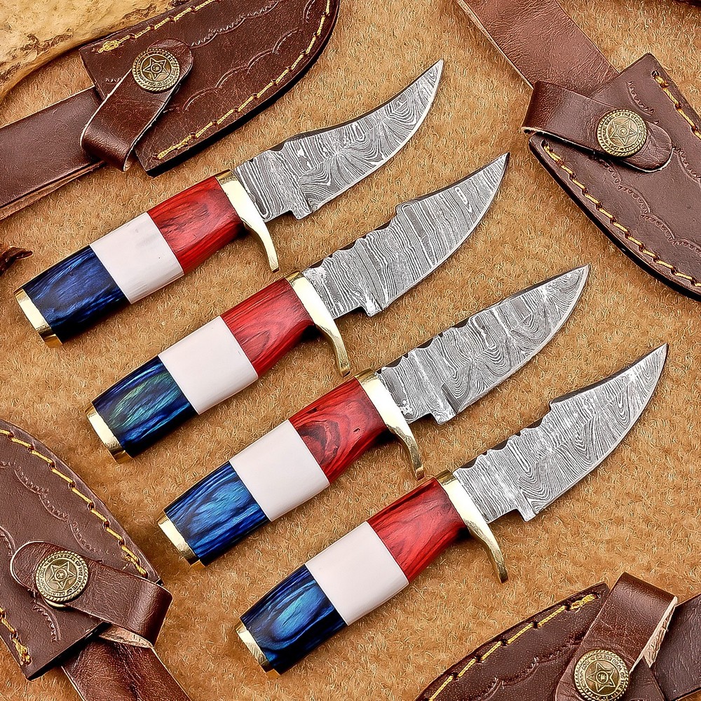 4 Pcs Damascus Blade Skinner Knives Set | 6