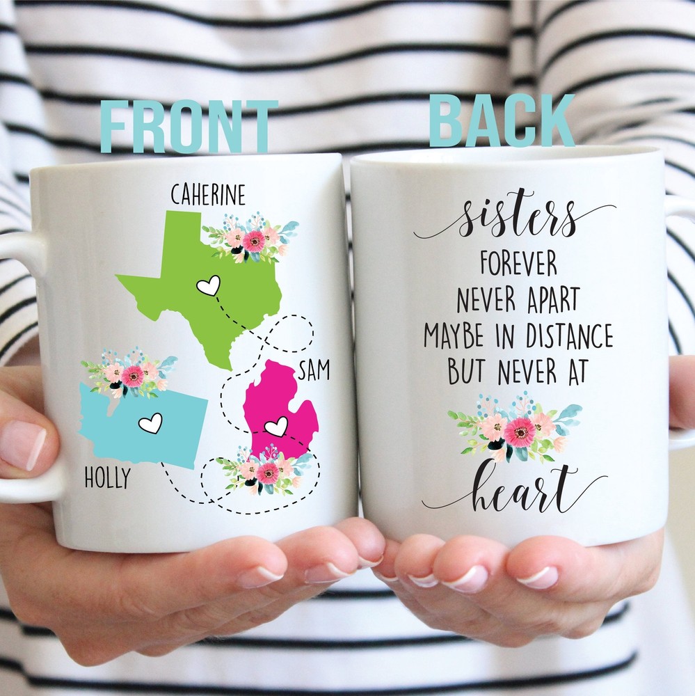 Custom Sisters Gift Sisters Forever Never Apart Mug Personalized Sisters Mug
