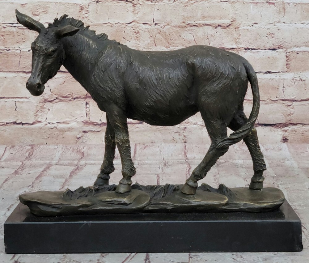 Bronze Sculpture Art Deco Donkey Mule Handcrafted Detailed Marble Base Figurine