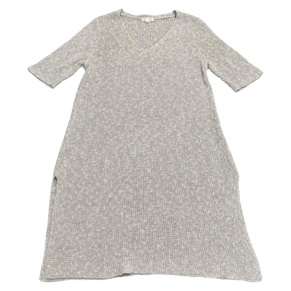 Eileen Fisher Organic Melange Linen Grain Knit Pullover Top Tunic Size XS