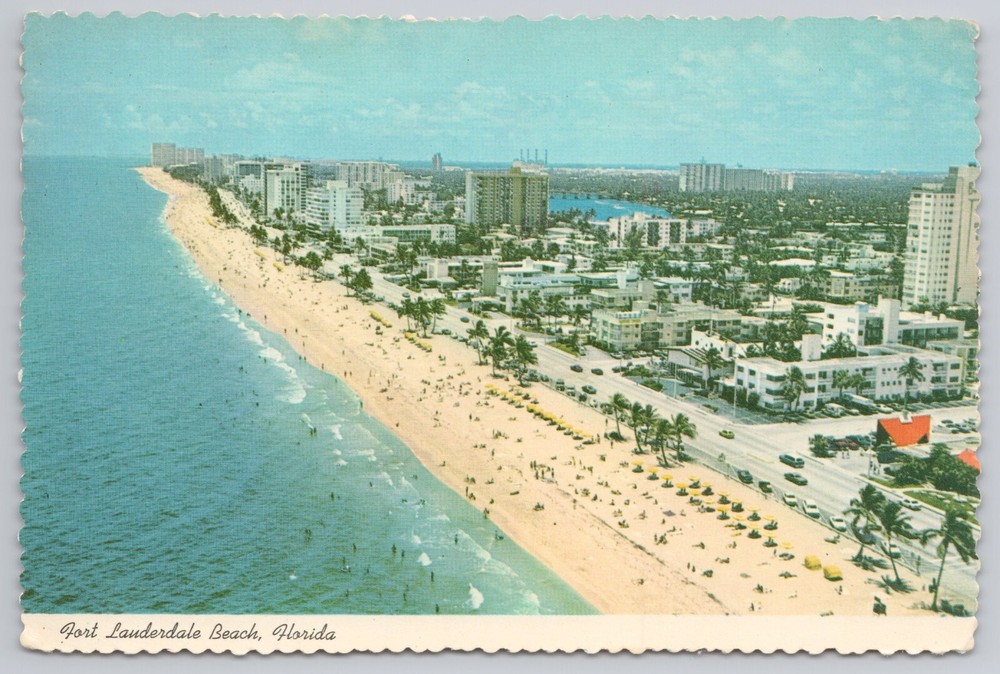Postcard Fort Lauderdale Beach Florida Aerial View c1980