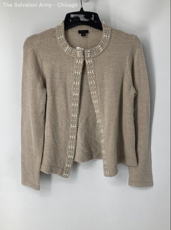 Ann Taylor Factory Womens Nude Pearls Open Front Cardigan Sweater Size S