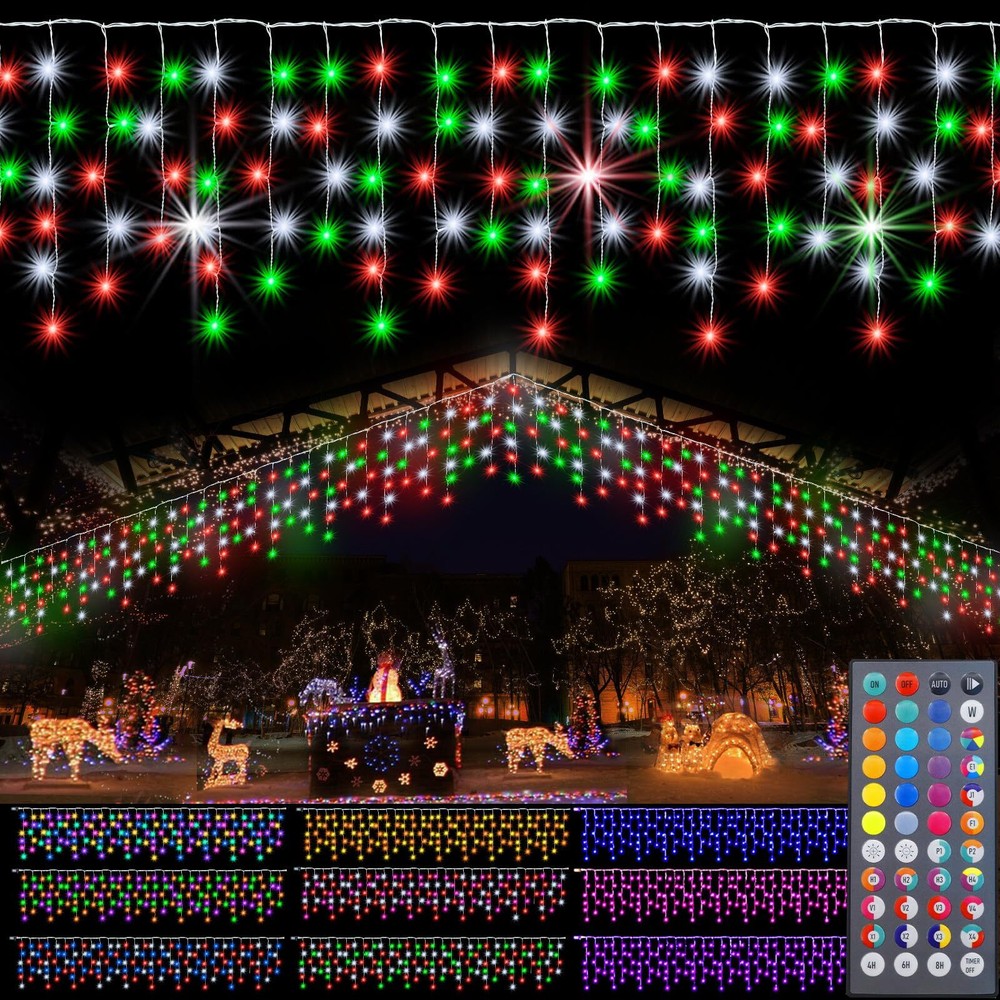 Color Changing Icicle Lights with 44 Keys Remote, Christmas LED Icicle Lights...