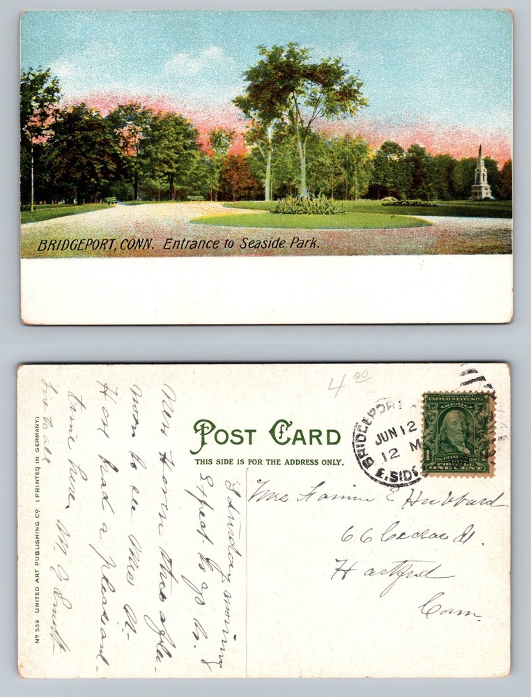 Bridgeport, CT-Connecticut, Seaside Park Entrance c1912 Old Vintage Postcard