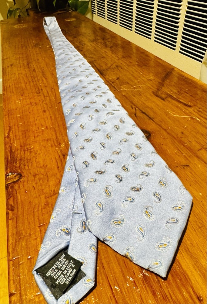 BOSS Men's Blue Silk Woven Paisley Tie Logo Accent Made in Italy One Size
