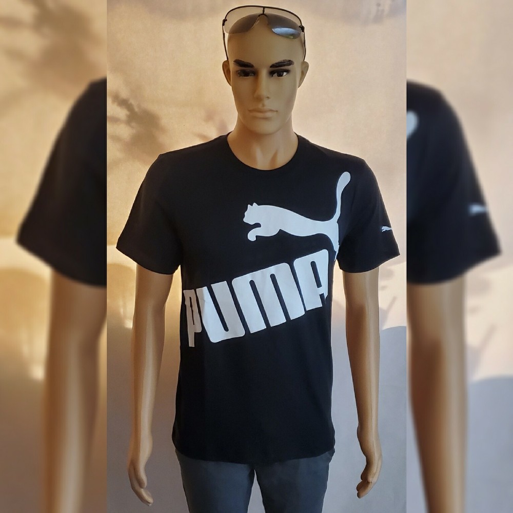 Puma Authentic Tshirt Men's Crew Neck Short Sleeve Size L Black Big Logo Design