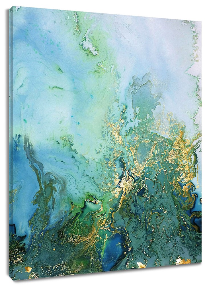 Gold Green Abstract Marble Canvas Modern Art Painting For Home Living Room Wall