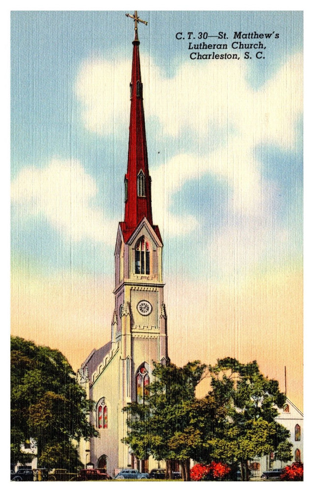 Charleston SC South Carolina St. Matthew's Lutheran Church CT 30 Linen Postcard
