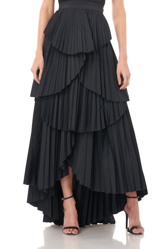 NWT AMUR Womens 4 Ophelia Black Pleated Tiered Asymmetrical Maxi Skirt MSRP $498
