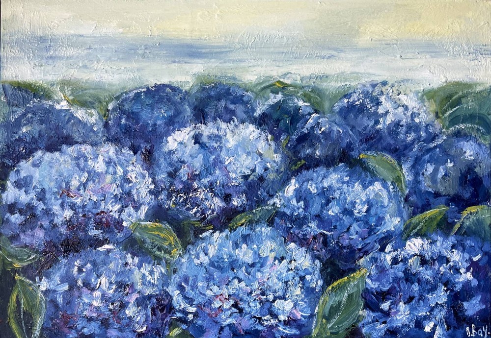 Hydrangea Painting Original Art Oil Canvas Impressionism Floral Wall Art 14x20