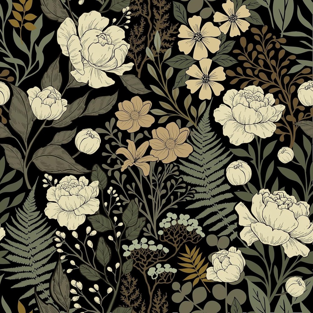 Abyssaly Floral Peel and Stick Wallpaper Boho, Removable Dark Flower Contact Pap