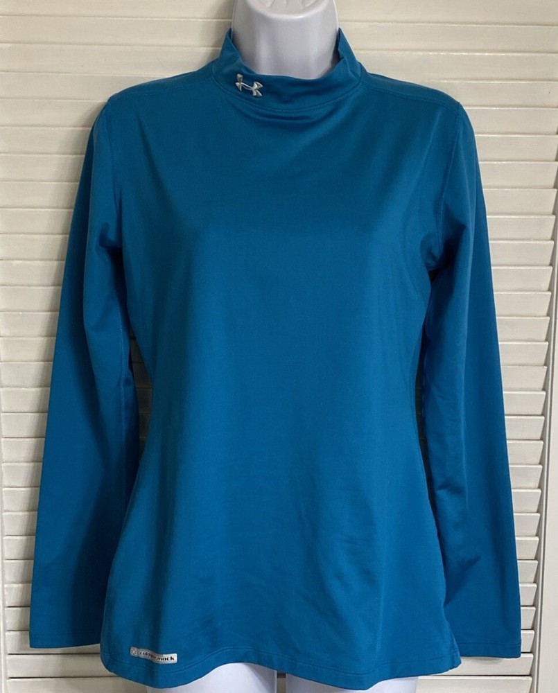 Under Armour Women UA ColdGear® Mock Neck Fitted Shirt, Large, Teal