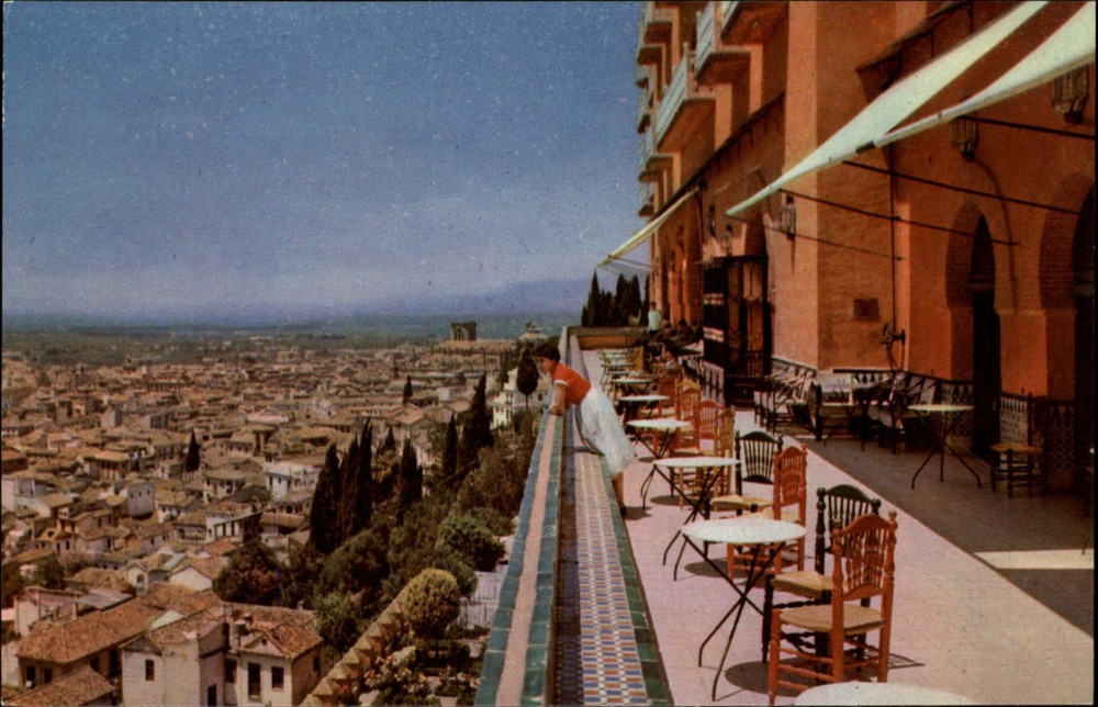 Granada Spain Hotel Alhambra Palace balcony panorama postcard