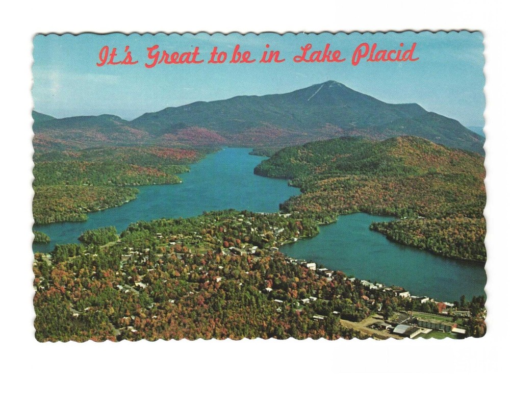 Lake Placid and WHITEFACE Mt. The Olympic Village VTG postcard UNP