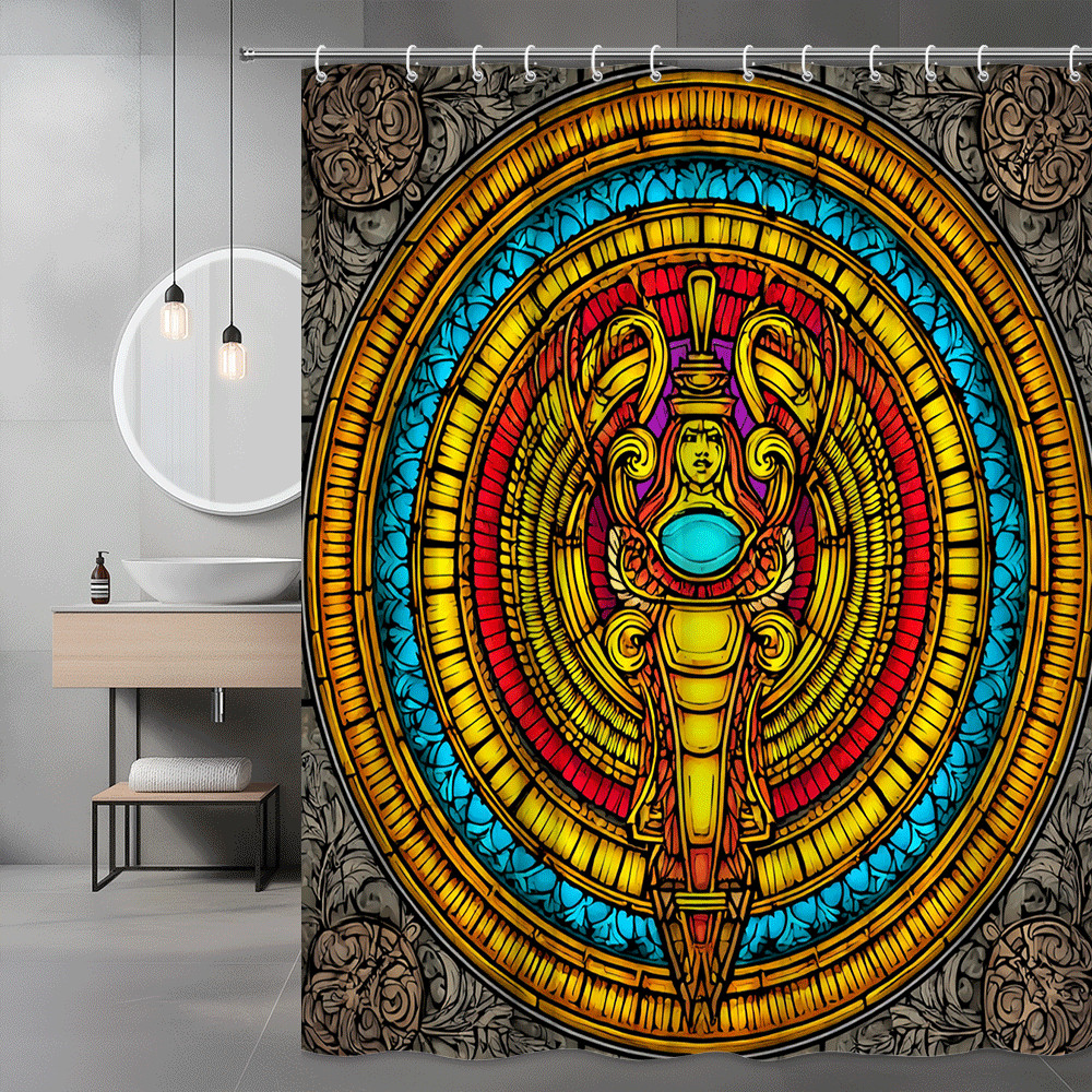 Egyptian Goddess Stained Glass Shower Curtain, Circular Graphic Art