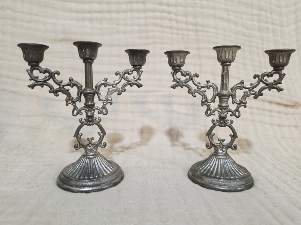 Vintage Set Of 2 Candelabra 3 Arm Candle Holders - Made In Hong Kong