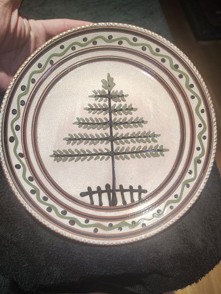 Rare Wisconsin Pottery Redware Tree Plate 2003 Message Signed & Marked 9.5