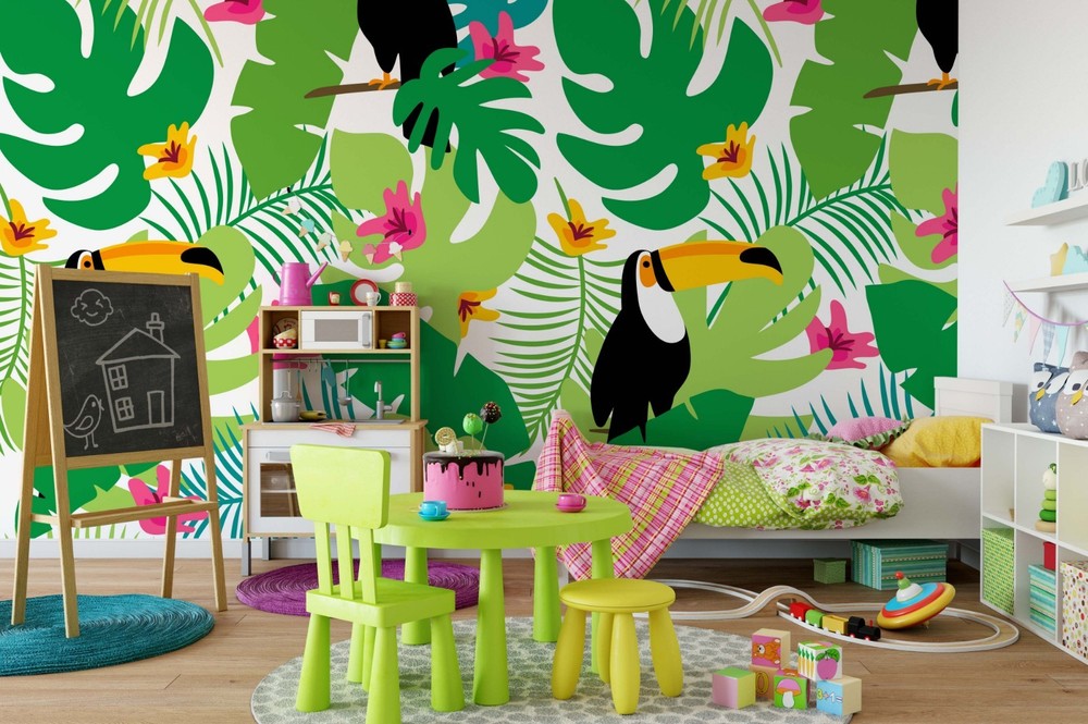 3D Toucan Flowers Leaves Pattern Wall Murals Wallpaper Murals Wall Sticker