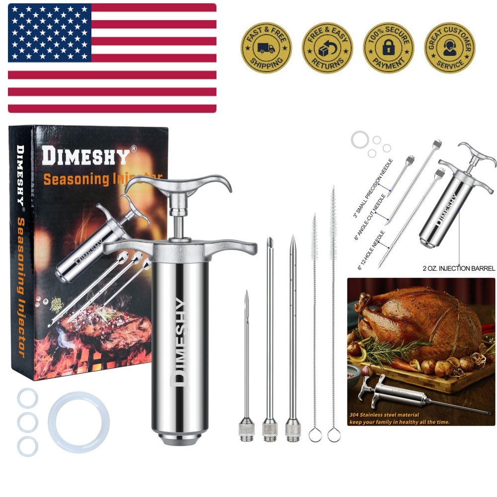 Heavy duty 304 Stainless Steel Meat Injector Kit with 2-oz Large Capacity Bar...
