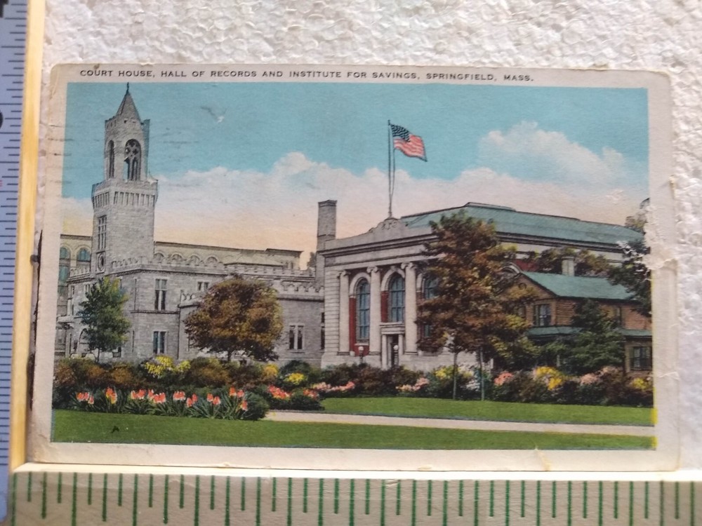 Postcard Court House, Hall of Records & Institute of Savings Massachusetts USA
