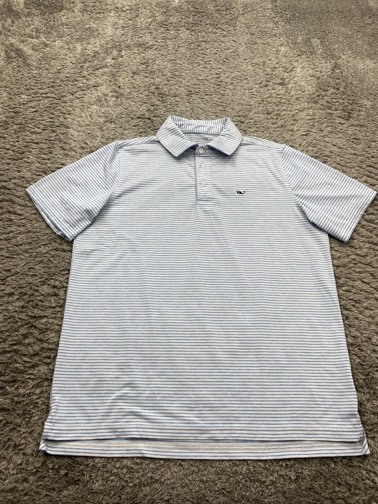 Vineyard Vines Shirt Men XL Blue Striped Performance Golf On The Go Sankaty Polo