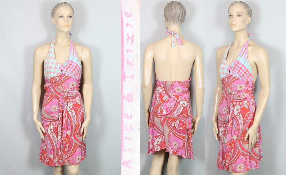 ALICE & TRIXIE Bold Pink Pure Silk Halter Wrap Summer Dress 0
