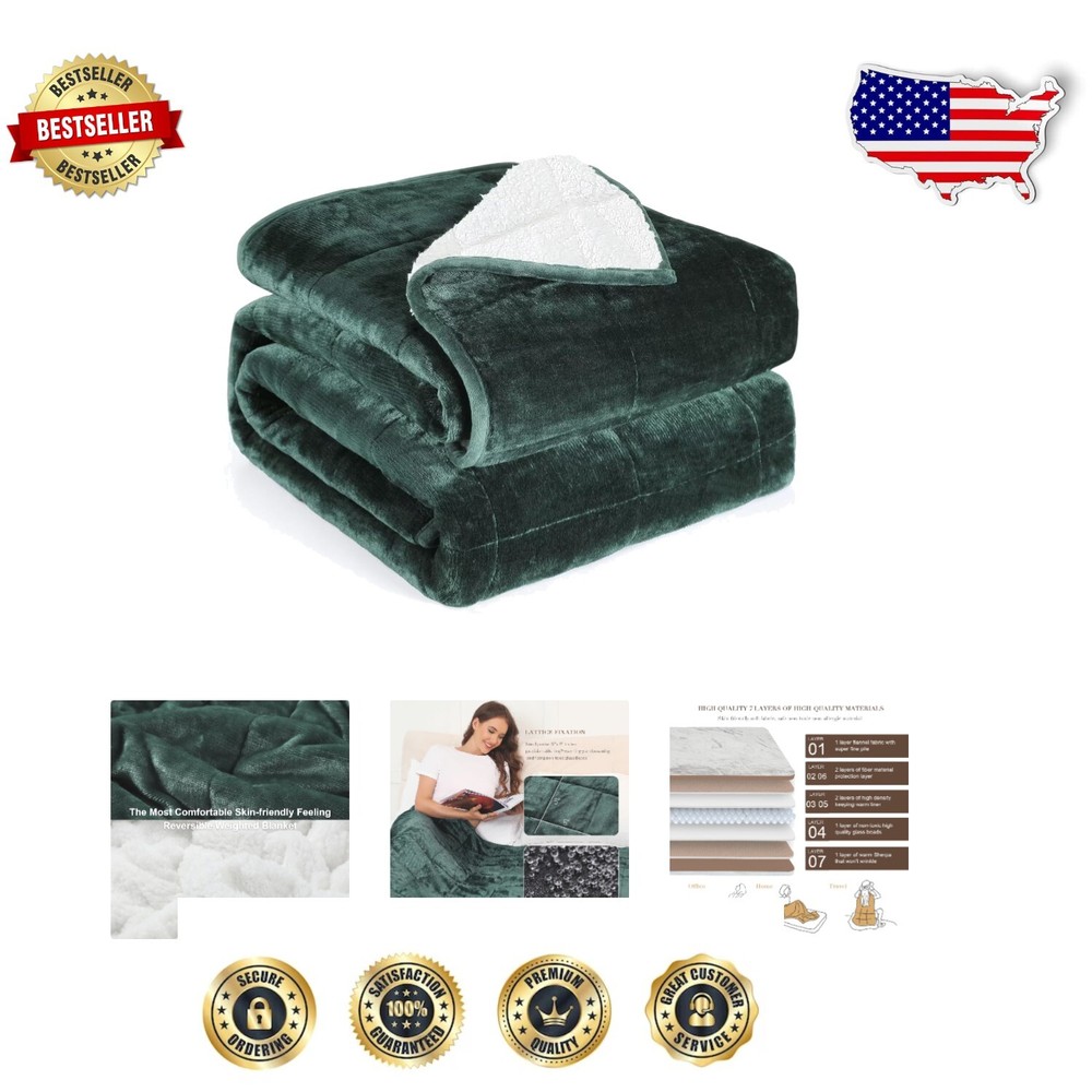 Comforting Green Weighted Blanket - Sherpa Fleece & Flannel, Perfect for Napping