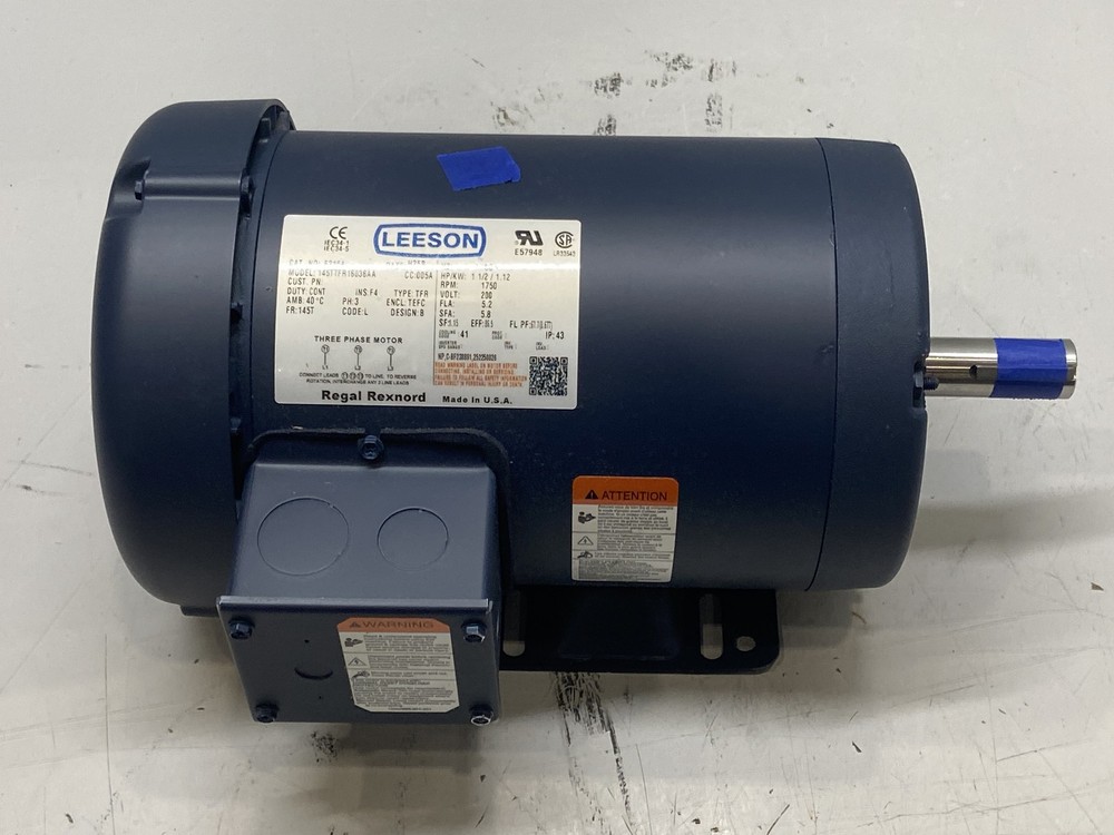 Leeson 1.5 HP General Purpose Motor 3 Phase 1800 RPM 145TC TEFC 230/460V