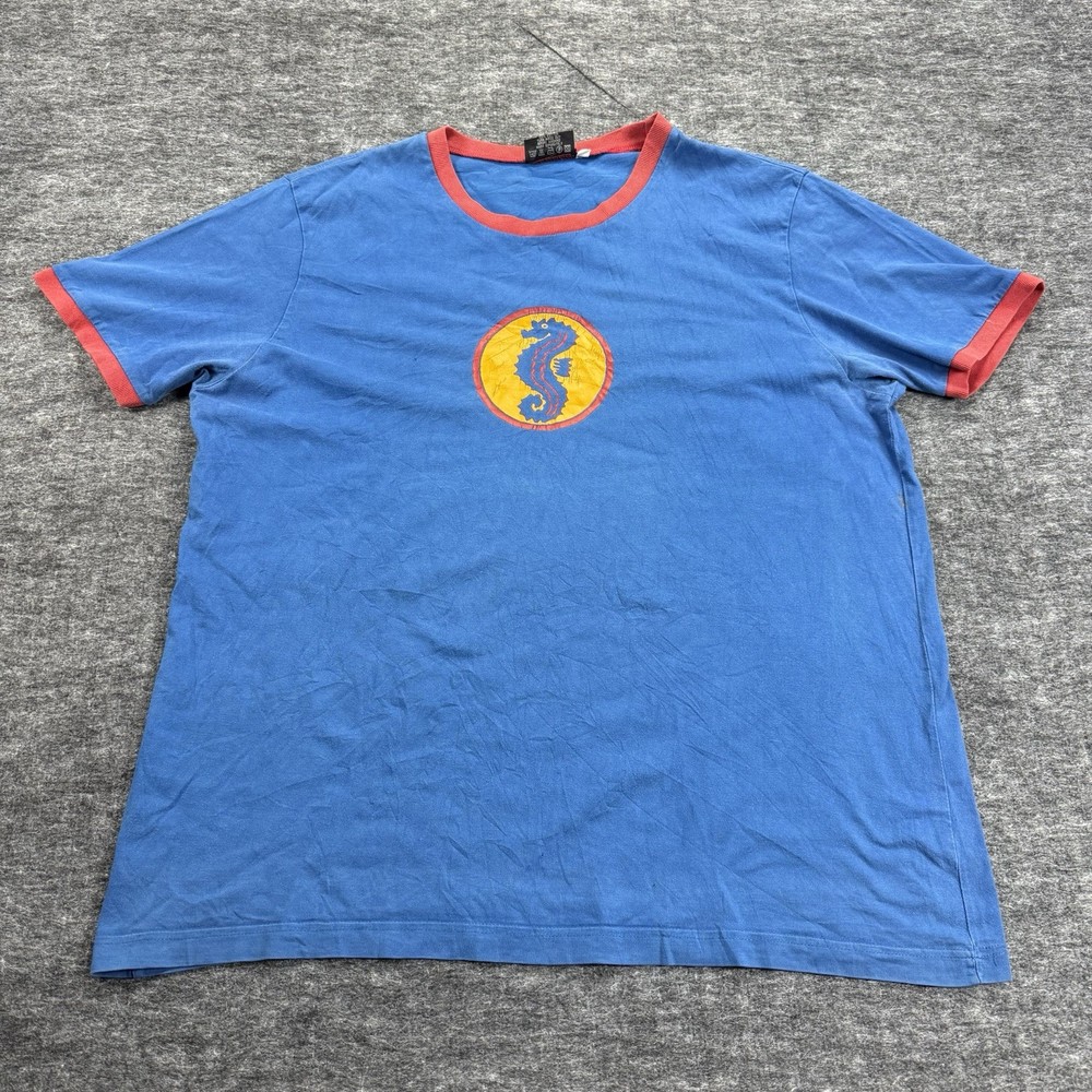 T Boost T Shirt Men’s XXL Blue Red Ringer Seahorse Graphic Retro Surf Style