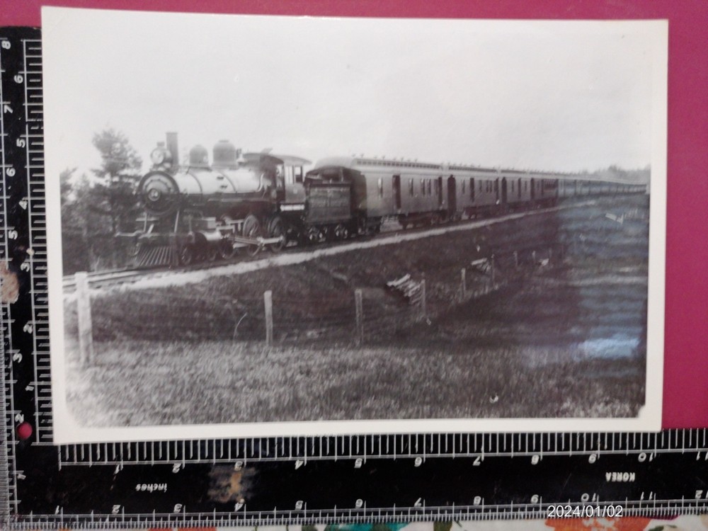 BANGOR & AROOSTOOK RAILROAD LOCOMOTIVE #56 W/ LONG PASSENGER TRAIN PHOTO Ca 1910