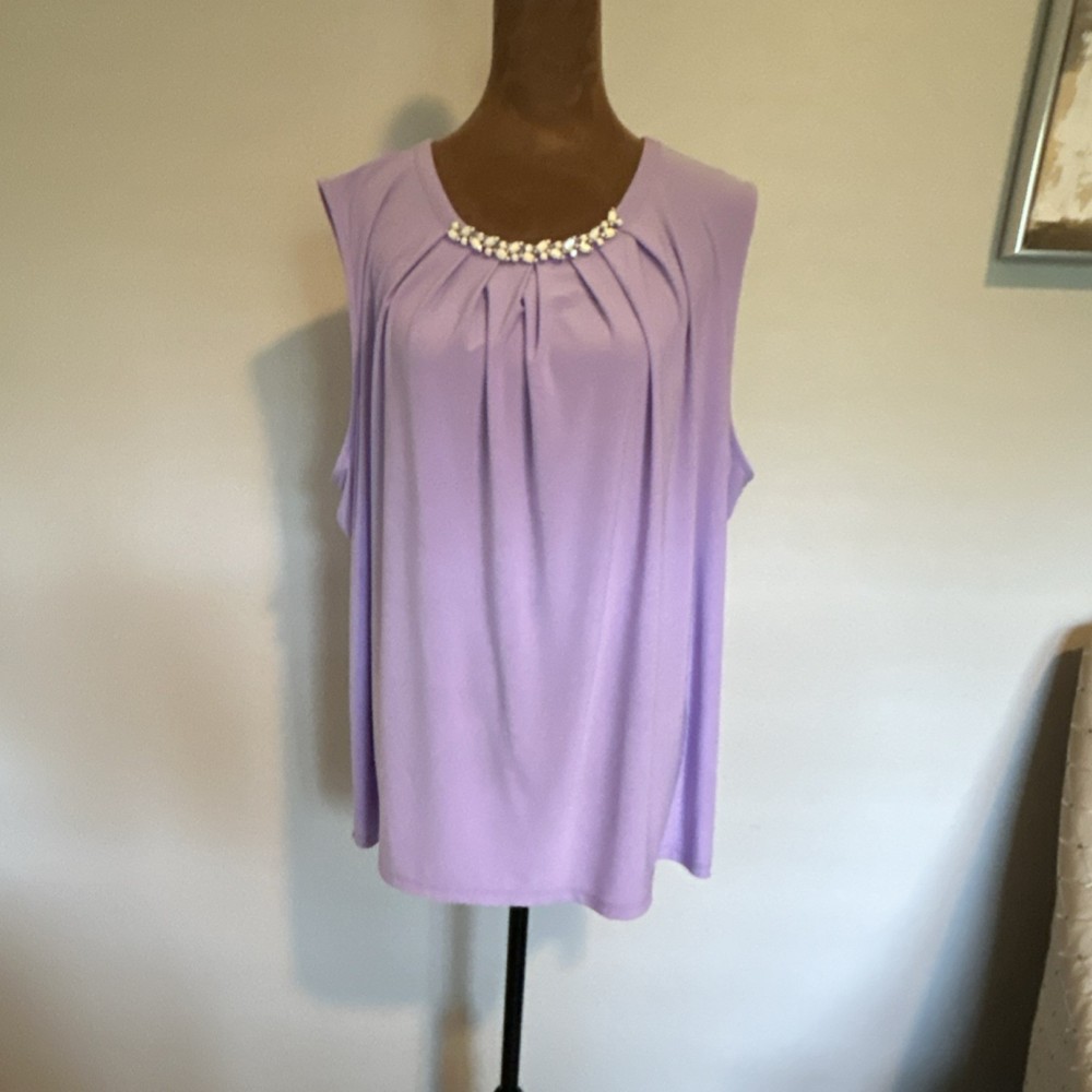 Kasper Sleeveless Beaded Neck Blouse Lavender Plus Size 1X Women’s