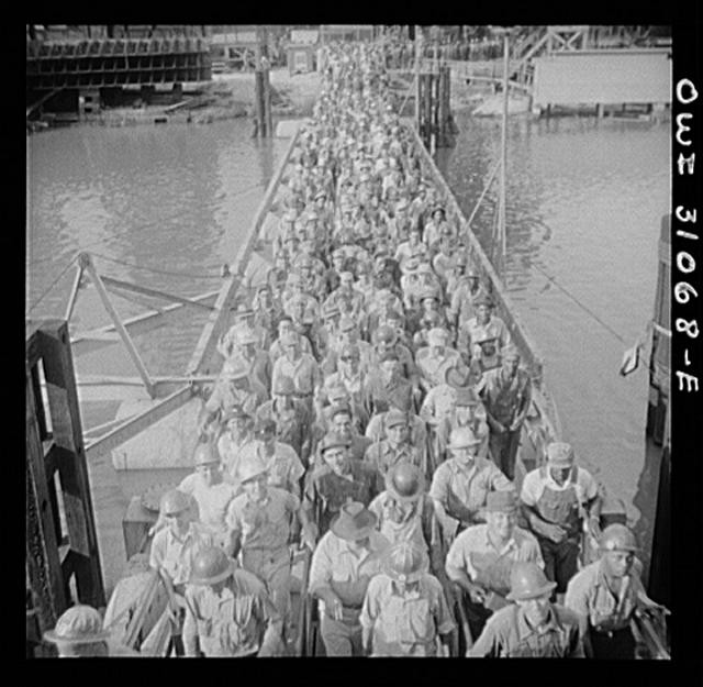 Beaumont Texas 1940s Pennsylvania Shipyard Workers Leaving Yard Bridge