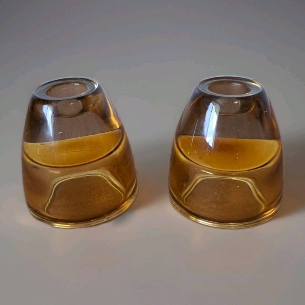 Vintage Glass Reversible Candle Holders Pair Amber