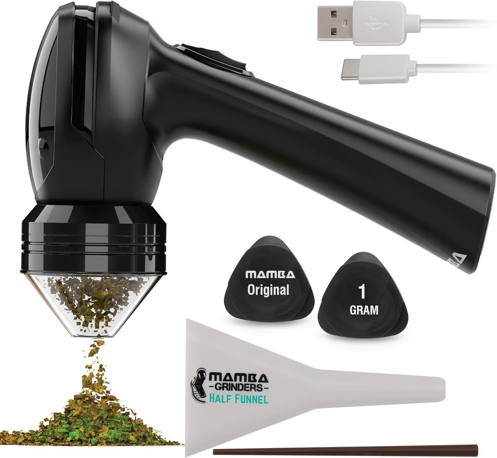 Mamba 1g Black Electric Portable Herb Grinder. USB Powered Essential Kit