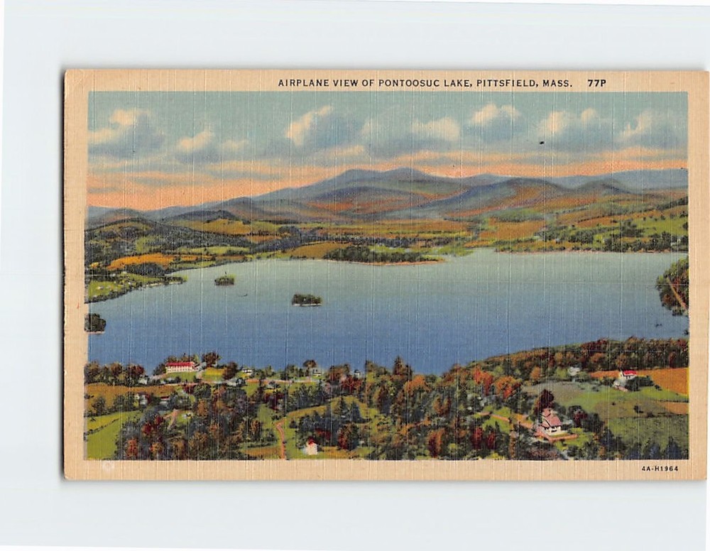Postcard Airplane View Of Pontoosuc Lake Pittsfield Massachusetts USA