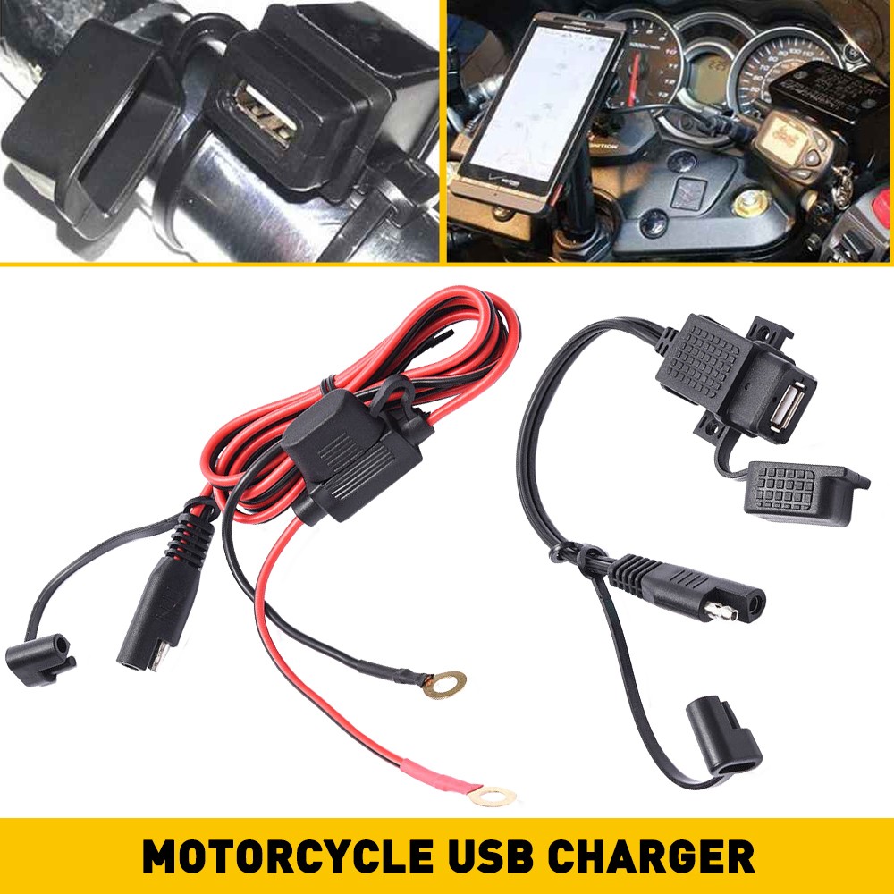 2set Motorcycle USB Charger Waterproof SAE to USB Cable Adapter Phone GPS Tablet