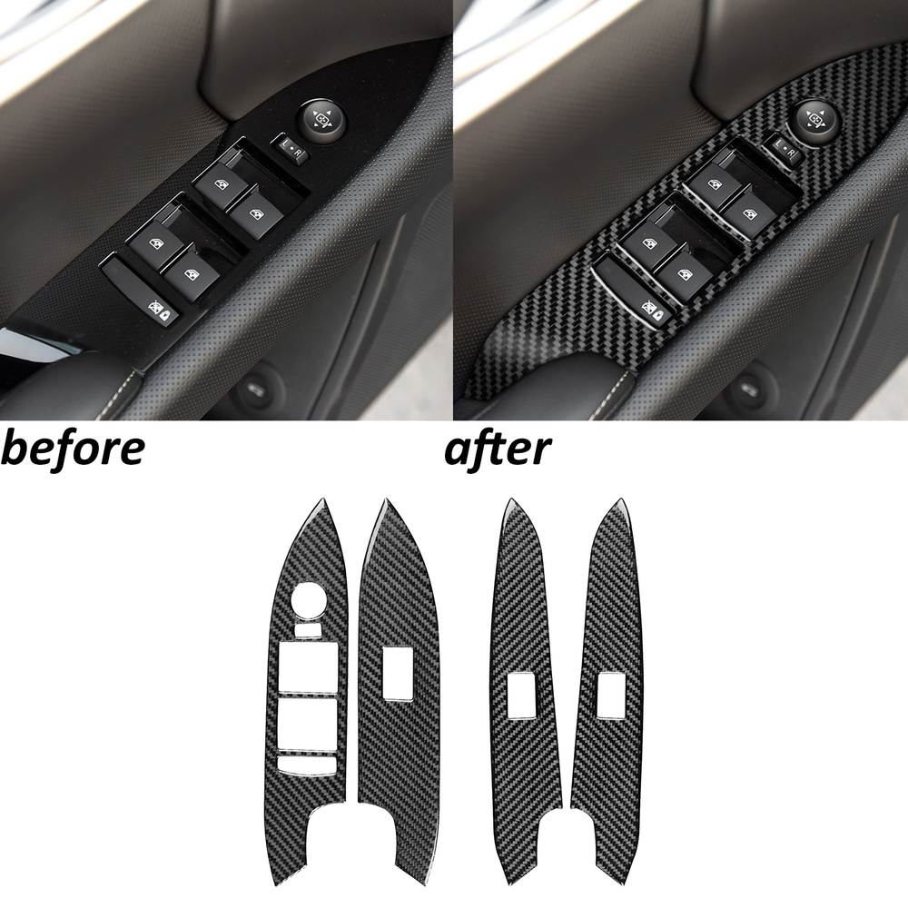 4Pcs Real Carbon Fiber Window Lift Switch Panel Cover For Cadillac XTS 2013-2019