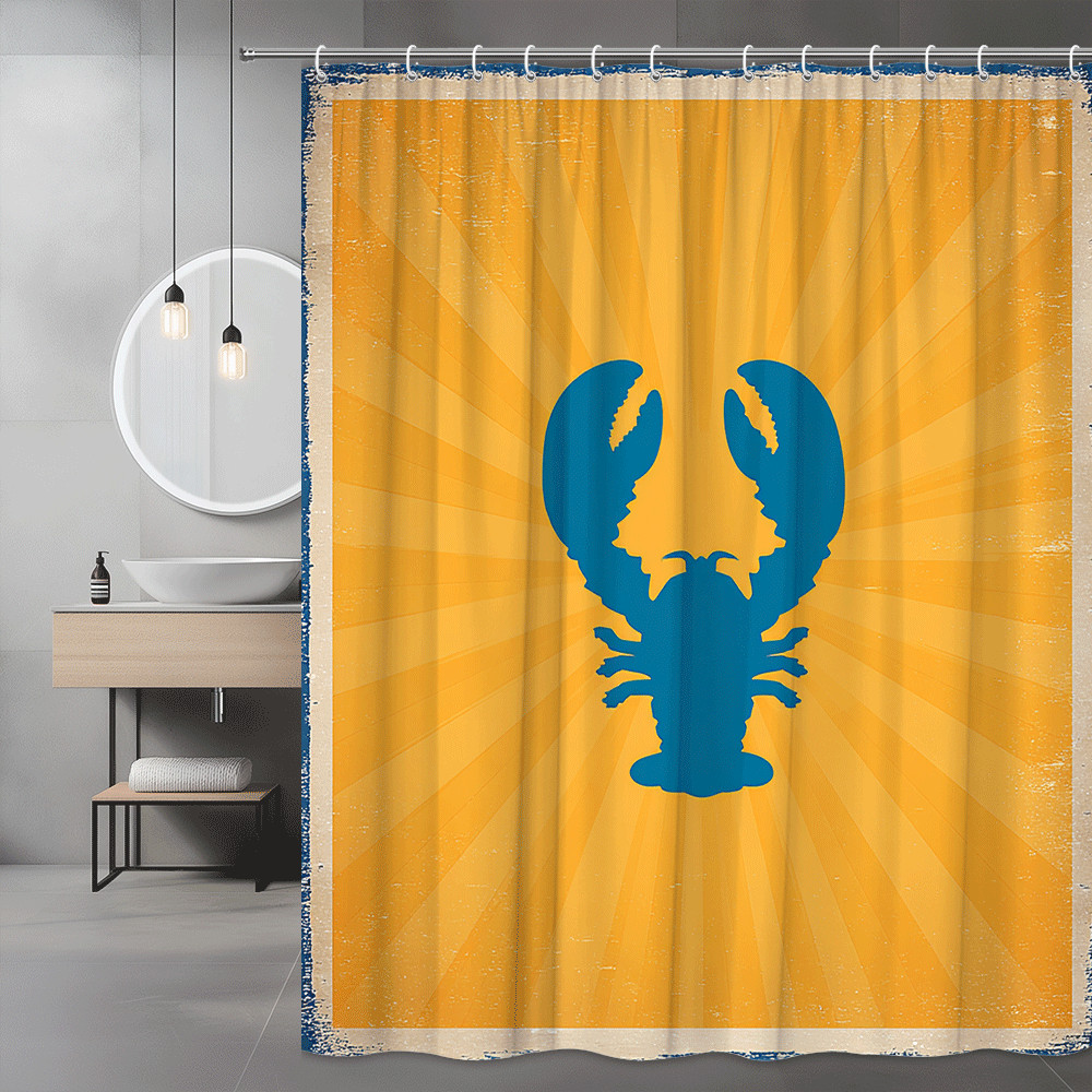 Lobster Silhouette Shower Curtain Orange Blue Graphic