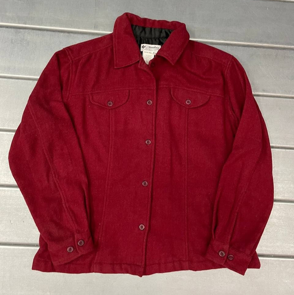 Vintage Columbia Button Up Jacket Womens XL Red Wool Blend Lined